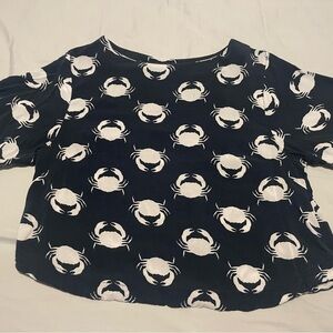 H&M Crab Print Short Blouse Dark Blue Size 6